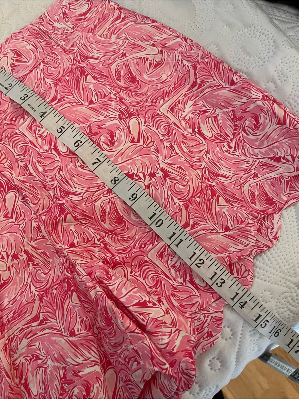 Lauren James Pink Marble-Print Scallop-Hem High-Waist Shorts M - Picture 9 of 9